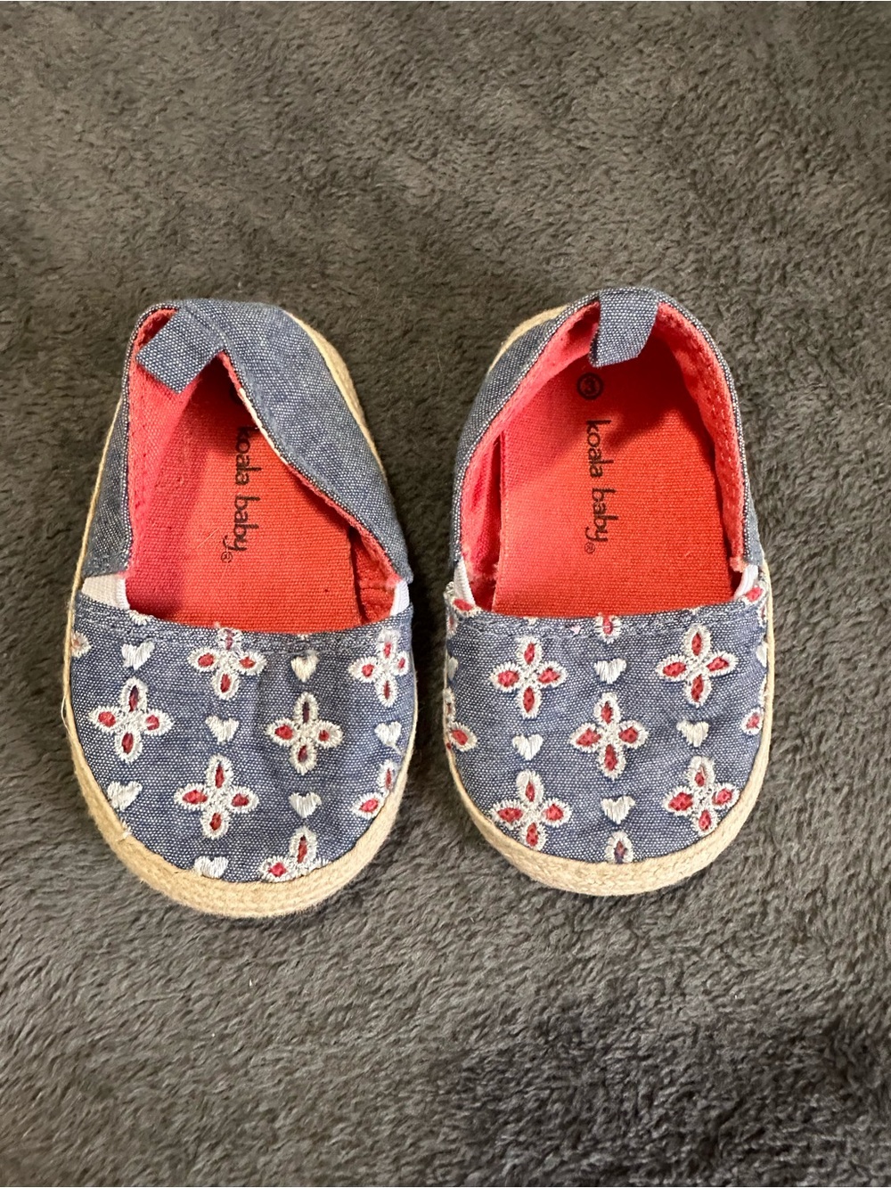 Koala Kids Denim Floral Slip-On Moccasins in Navy and Red